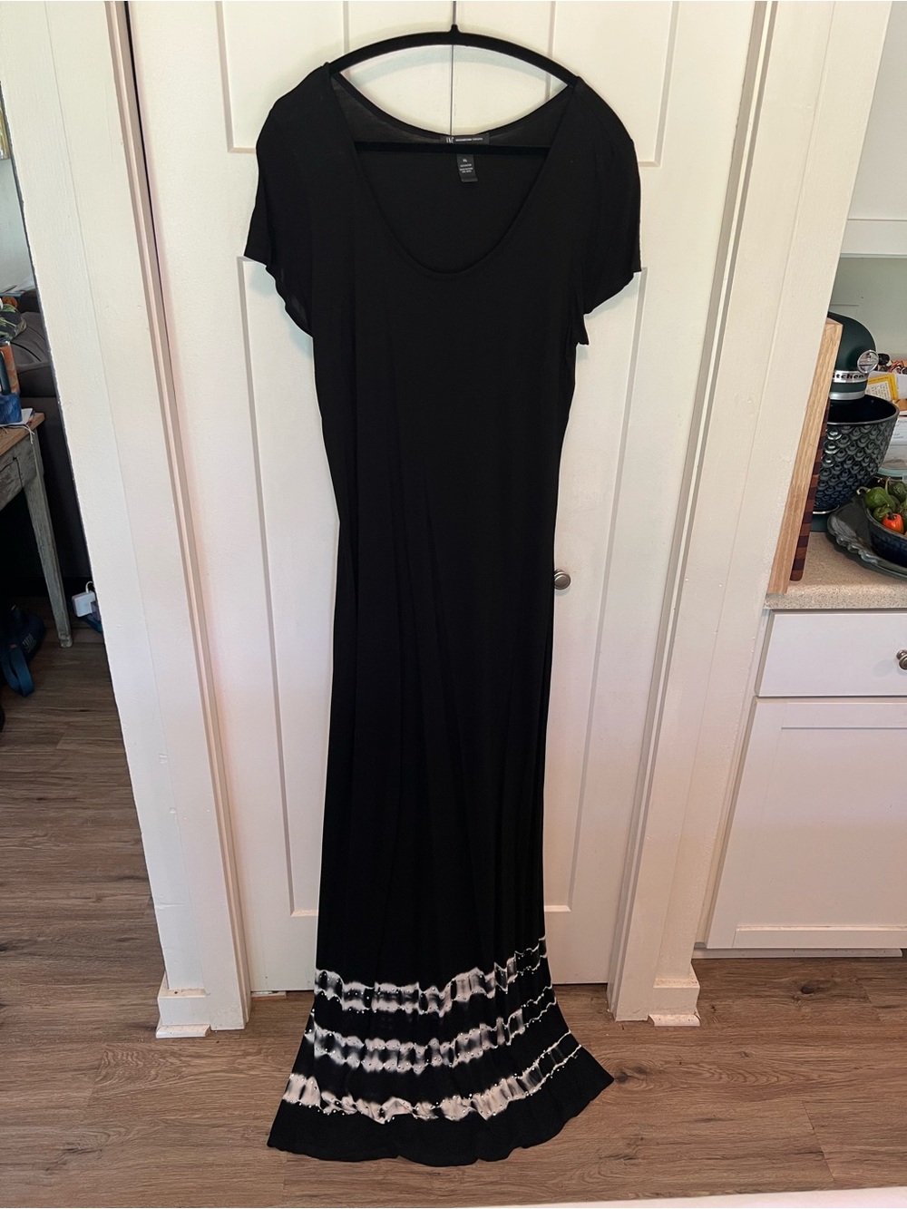 INC Black Maxi Dress with Tie-Dye Hem Sz XL